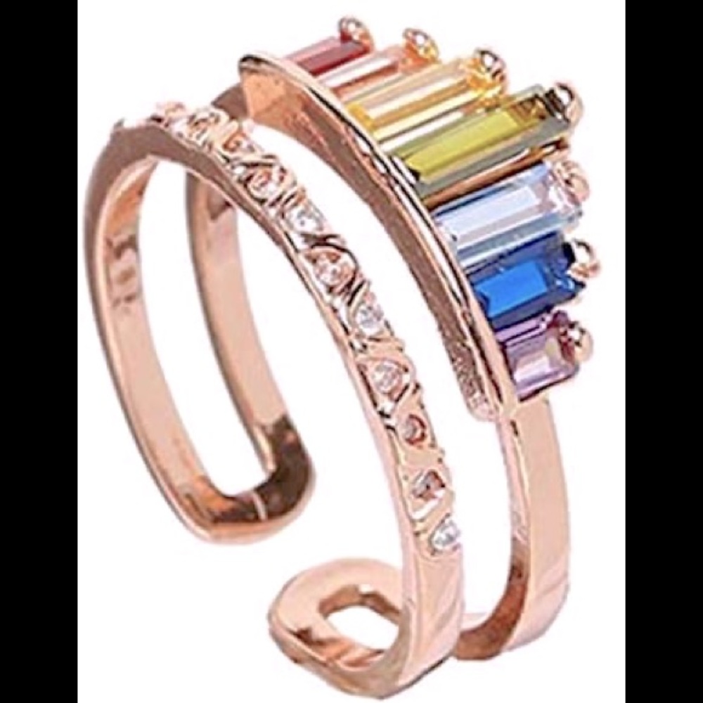 🌈 Rose Gold Plated Adjustable Rainbow Ring - Picture 5 of 6